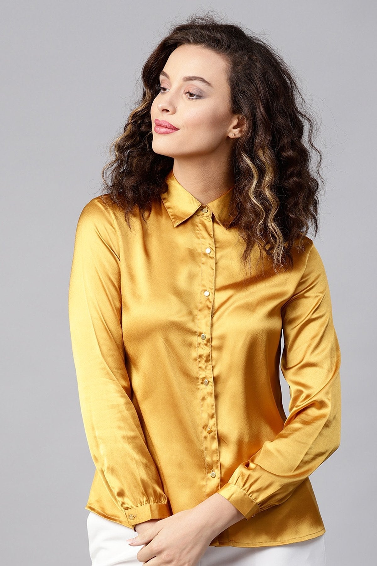 Women's Mustard Satin Shirt