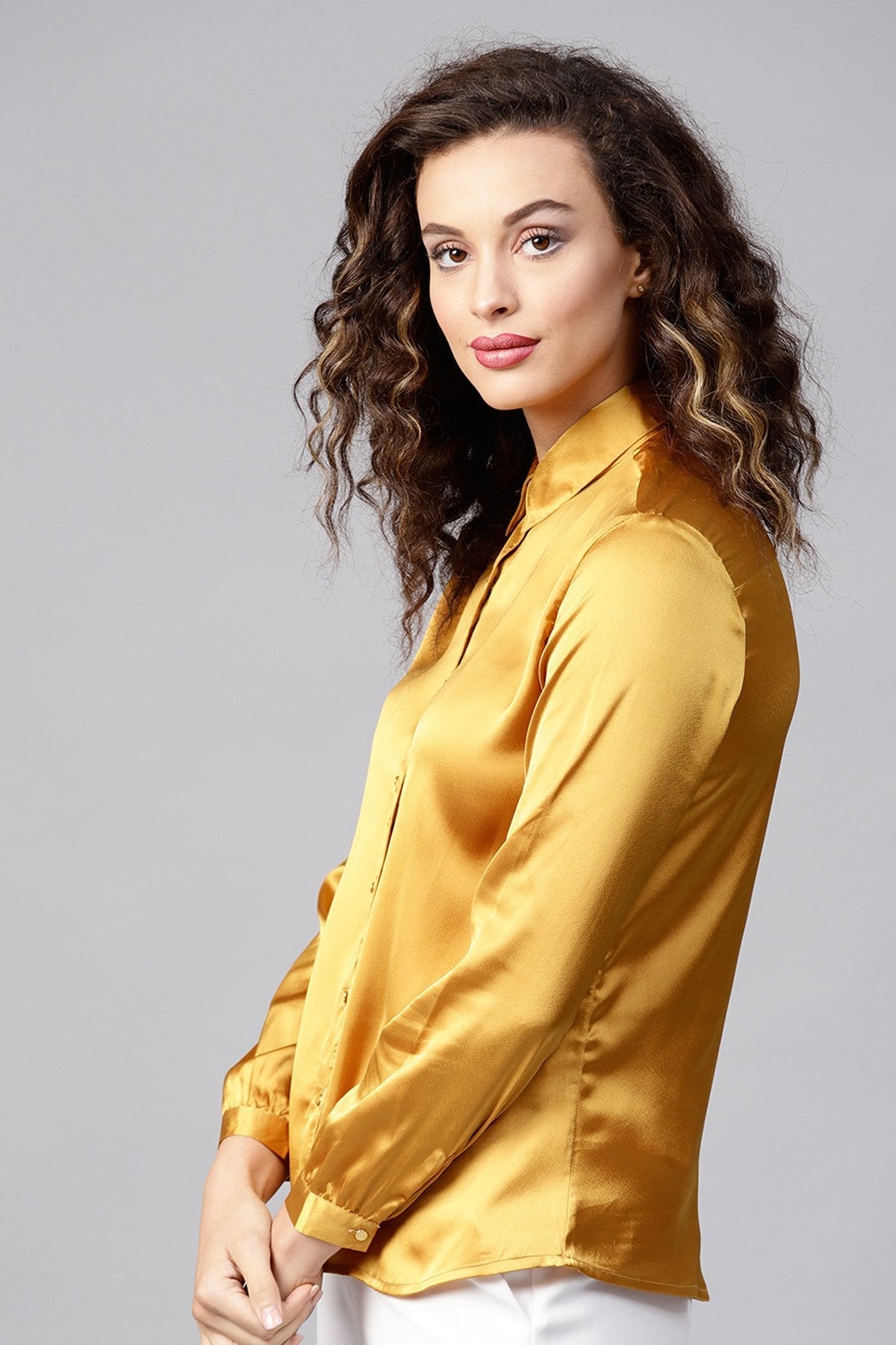 Women's Mustard Satin Shirt