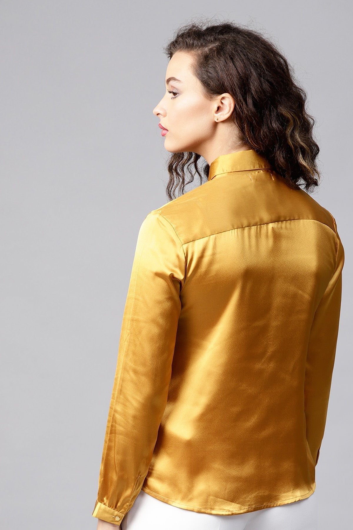 Women's Mustard Satin Shirt