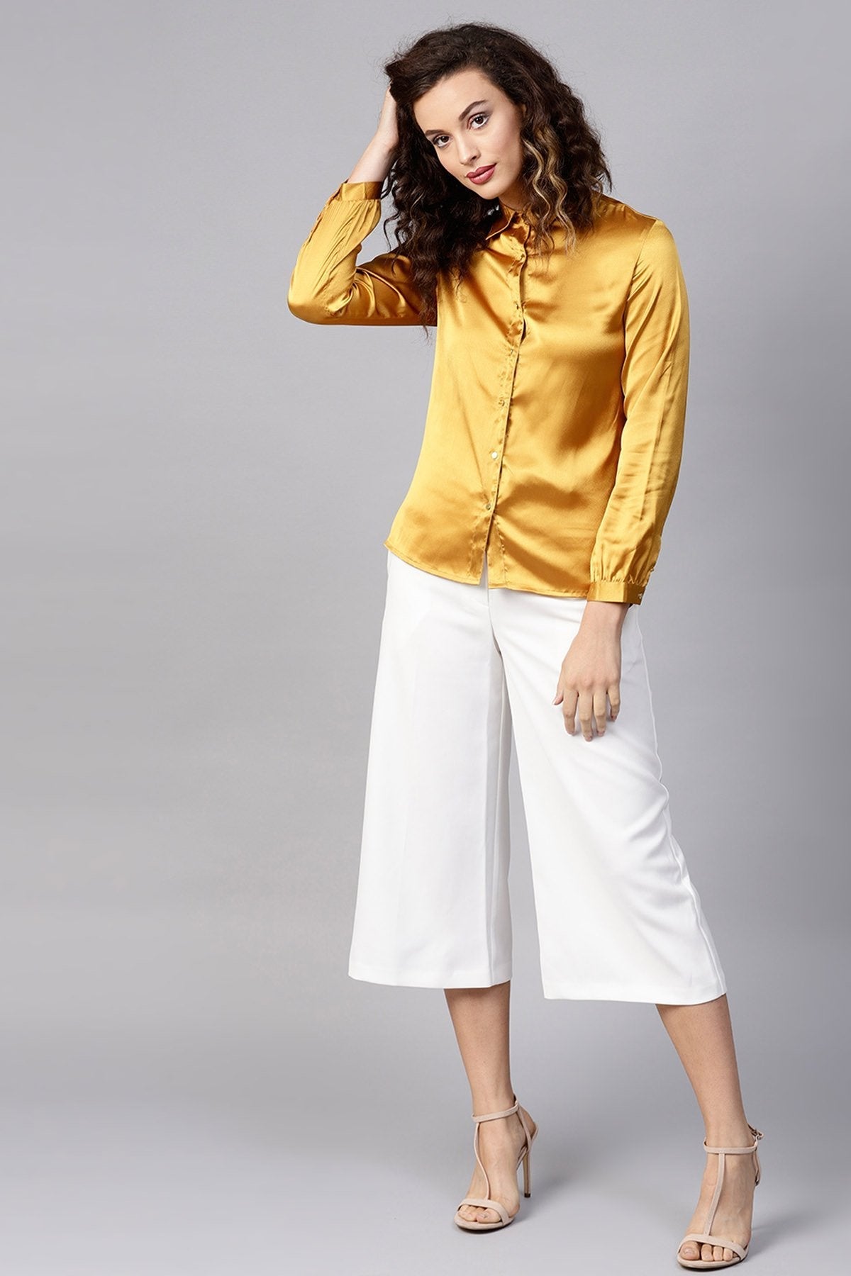 Women's Mustard Satin Shirt