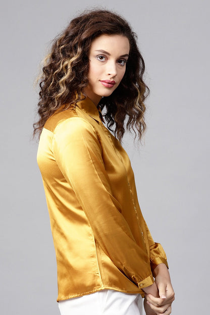 Women's Mustard Satin Shirt