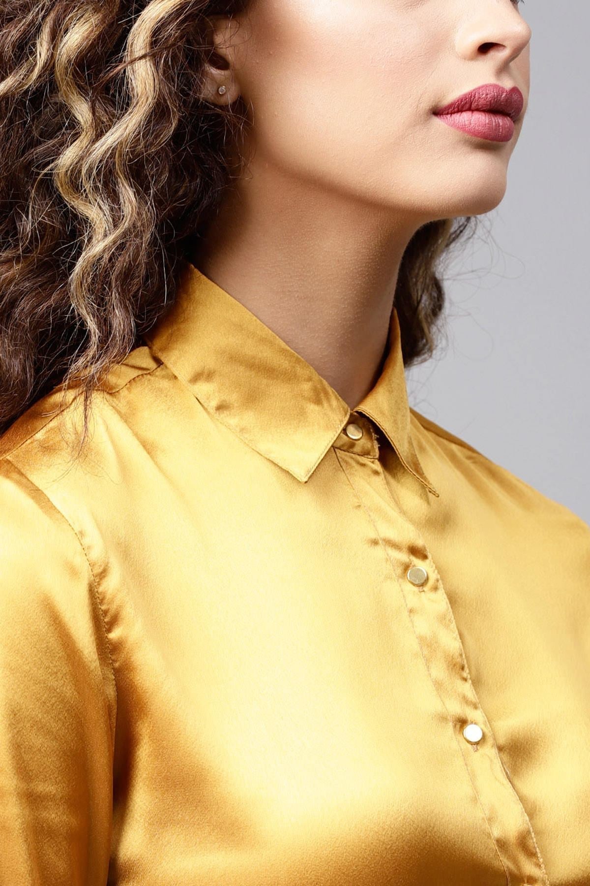 Women's Mustard Satin Shirt