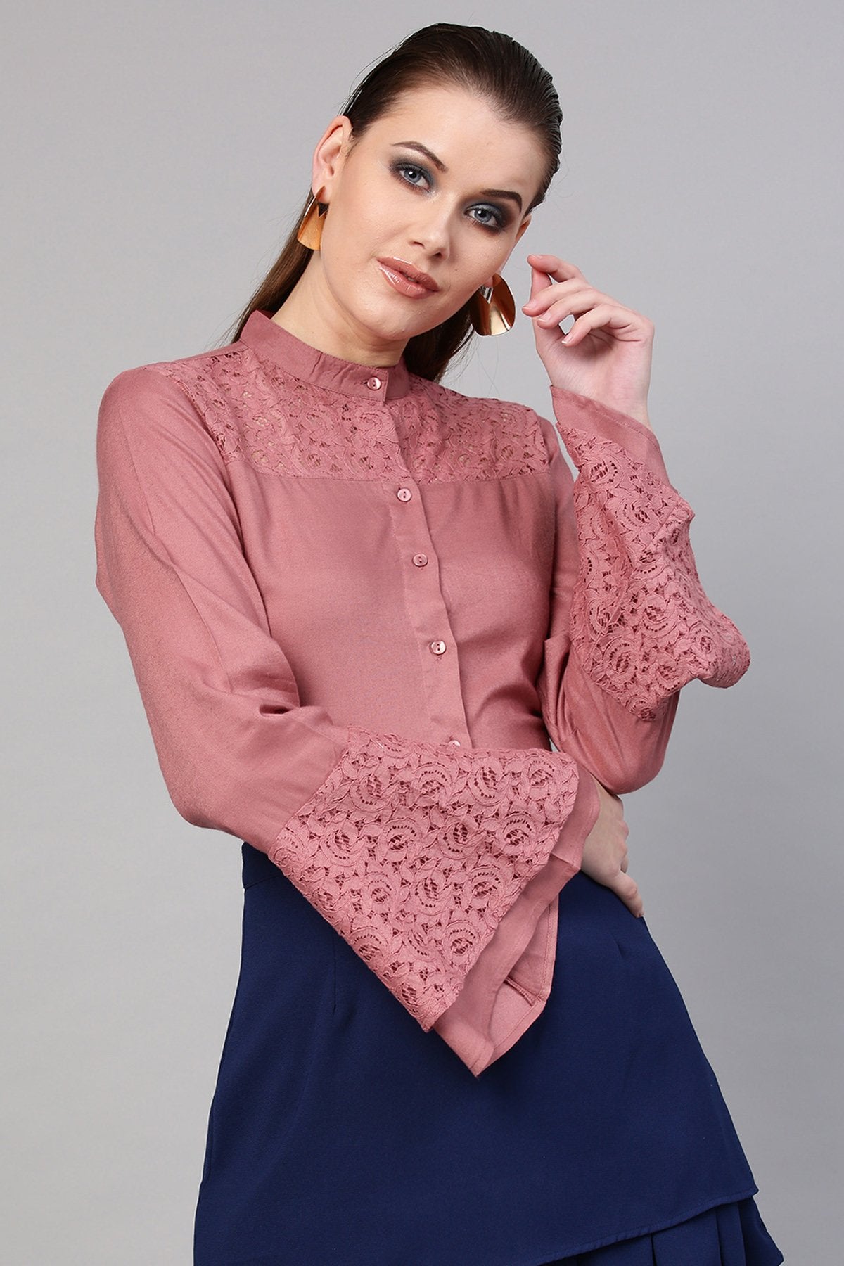 Women's Onion Pink Lace Yoke Shirt