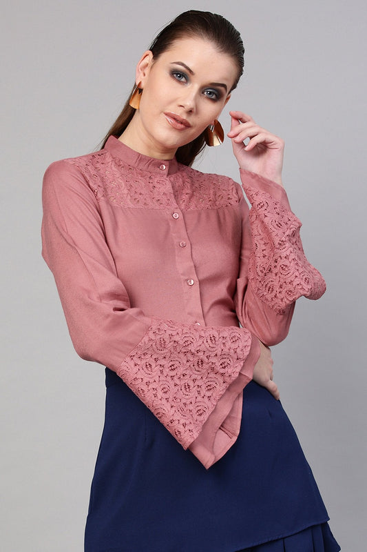 Women's Onion Pink Lace Yoke Shirt