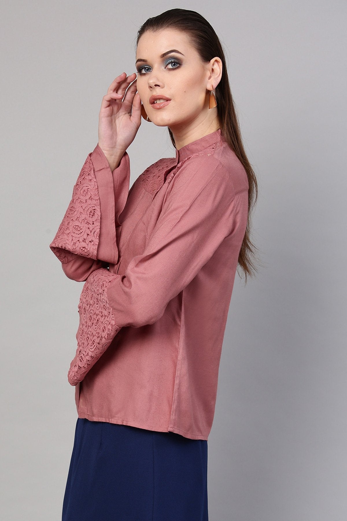 Women's Onion Pink Lace Yoke Shirt
