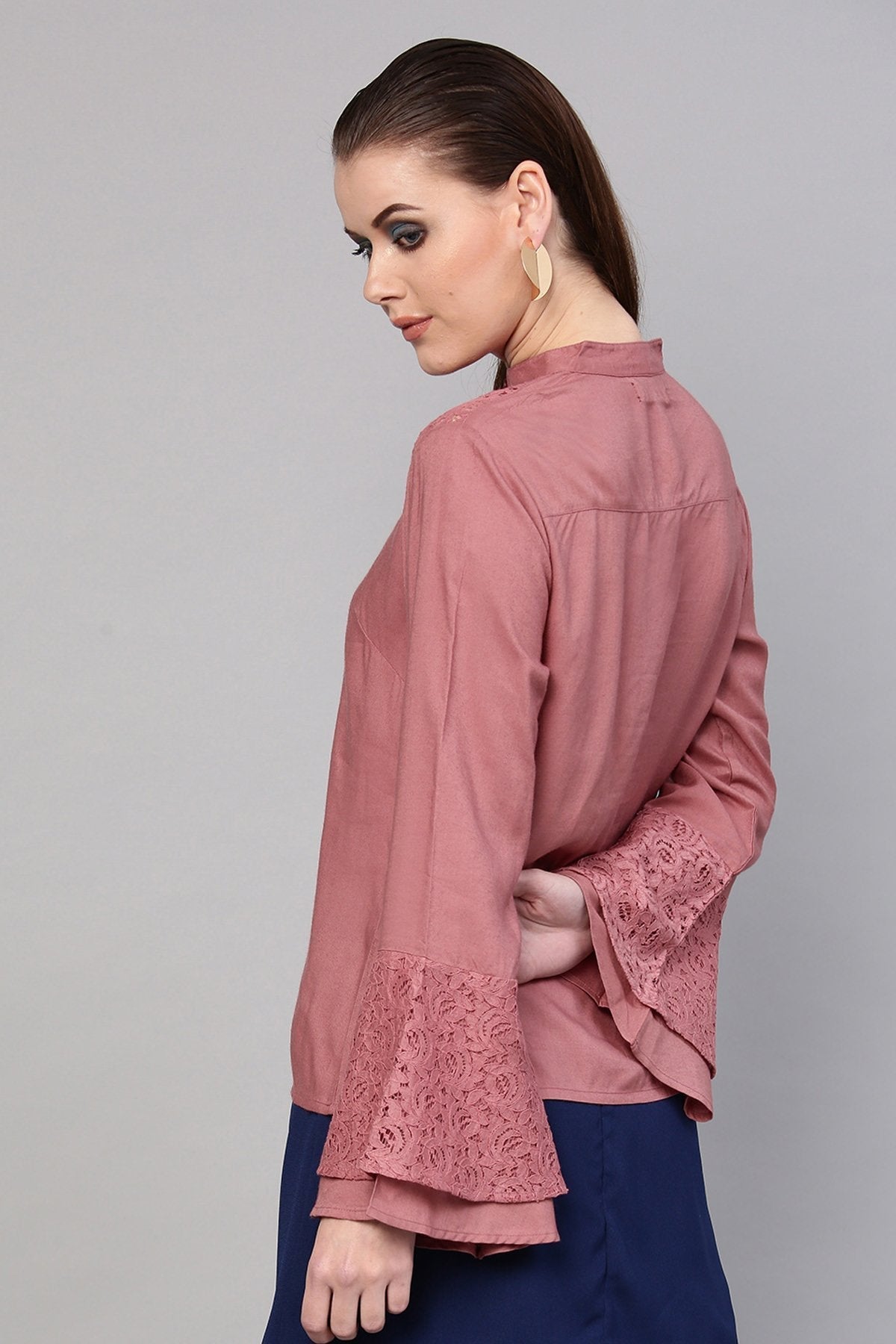 Women's Onion Pink Lace Yoke Shirt