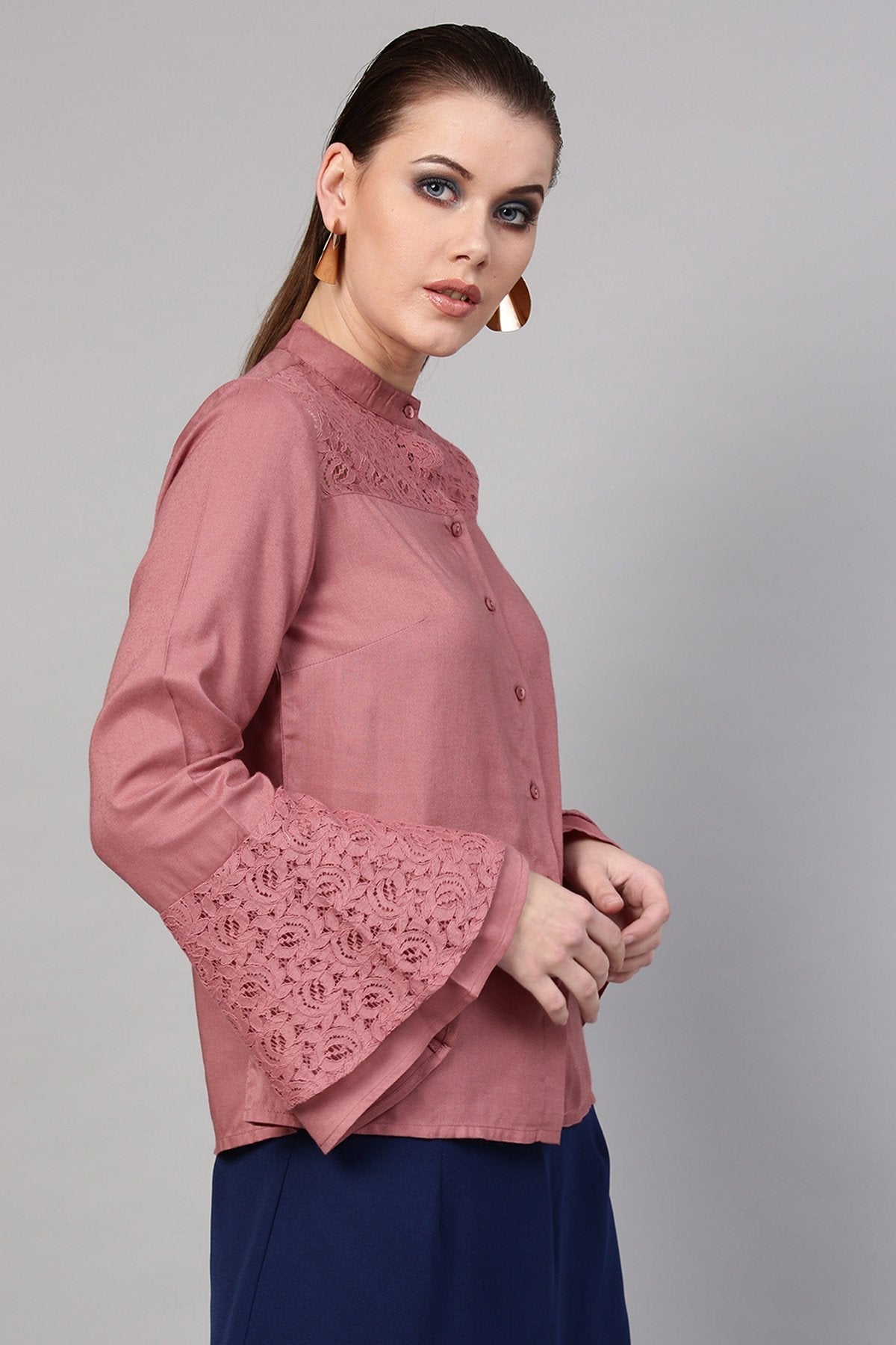 Women's Onion Pink Lace Yoke Shirt