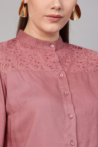 Women's Onion Pink Lace Yoke Shirt