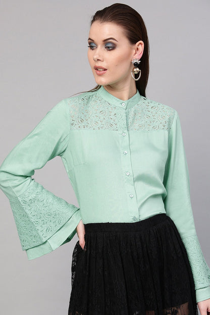 Women's Mint Blue Lace Yoke Shirt