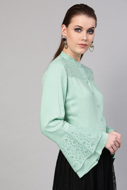 Women's Mint Blue Lace Yoke Shirt