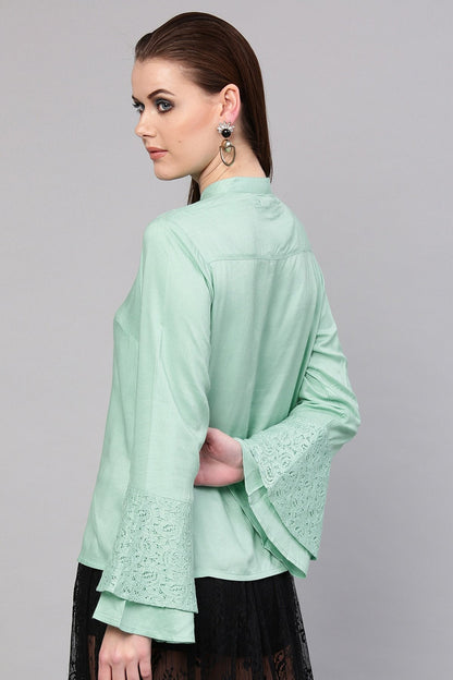 Women's Mint Blue Lace Yoke Shirt