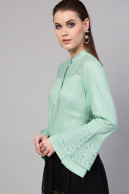 Women's Mint Blue Lace Yoke Shirt