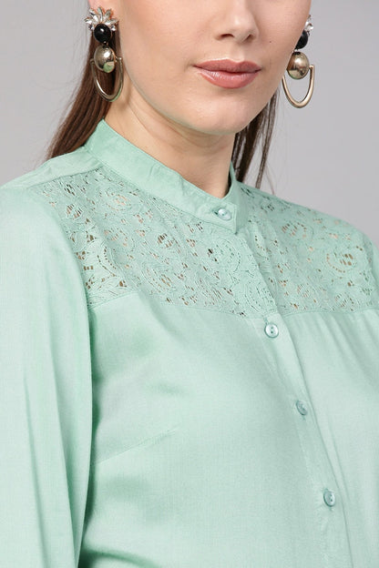 Women's Mint Blue Lace Yoke Shirt