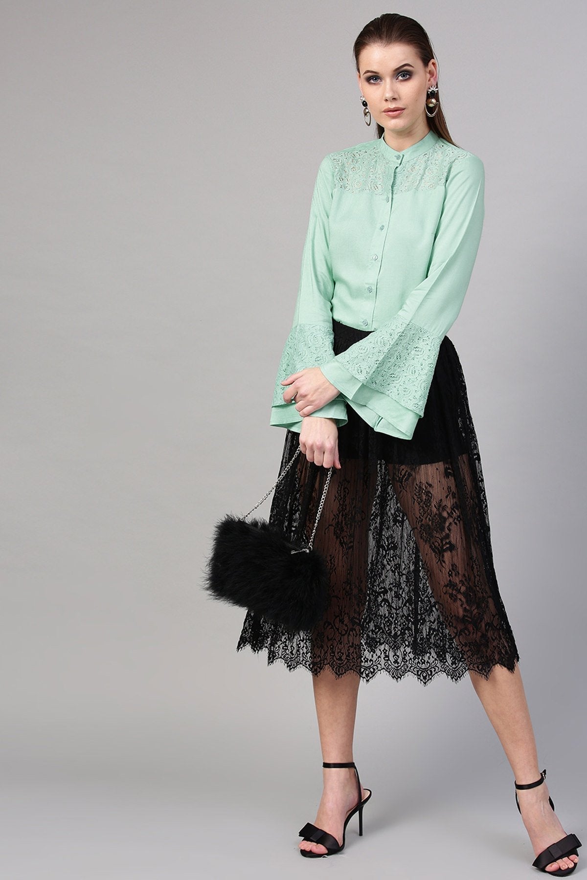 Women's Mint Blue Lace Yoke Shirt