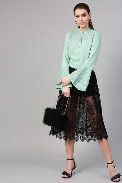 Women's Mint Blue Lace Yoke Shirt