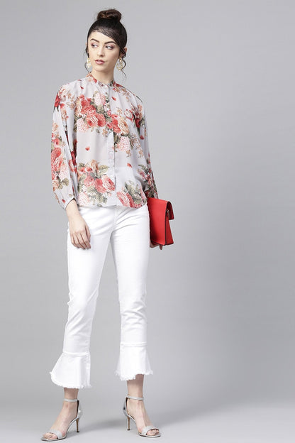 Women's Grey Floral Kimono Shirt