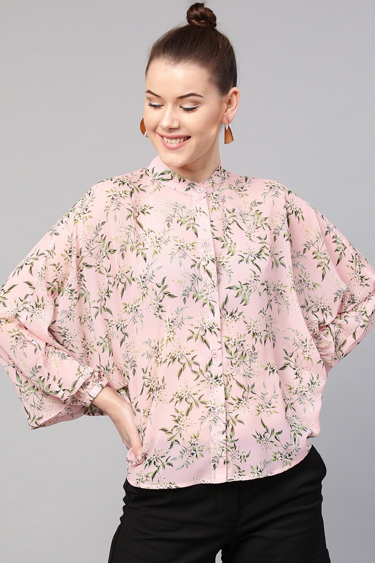Women's Pink Floral Kimono Shirt
