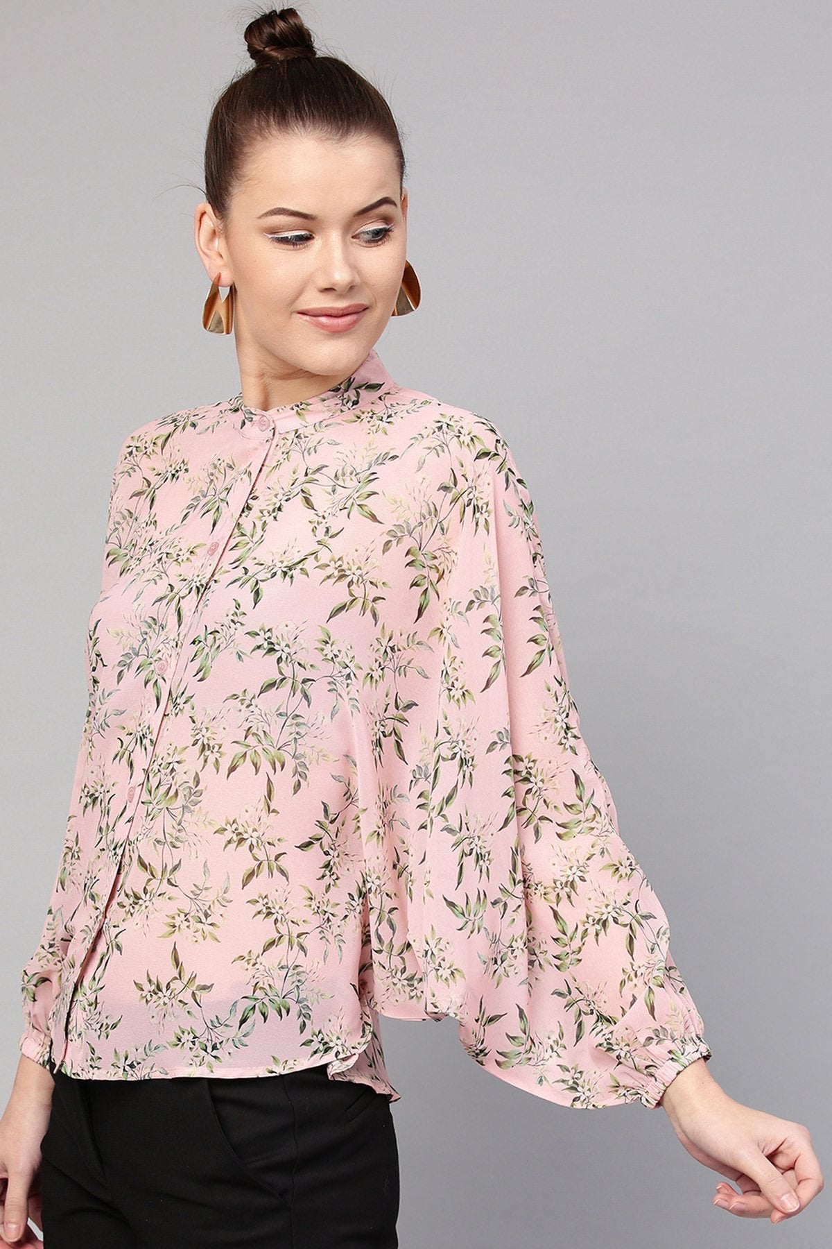 Women's Pink Floral Kimono Shirt
