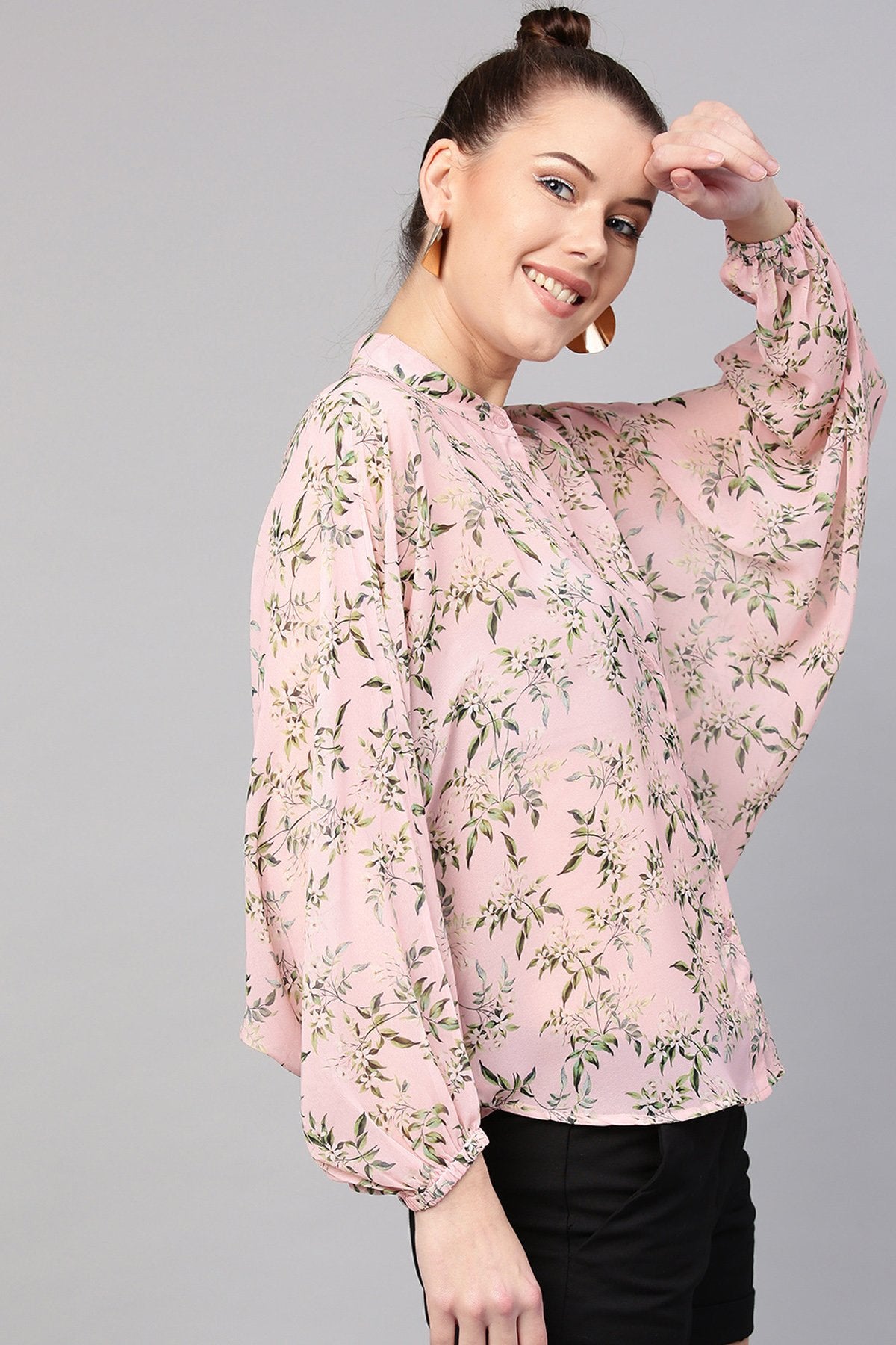 Women's Pink Floral Kimono Shirt