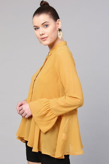 Women's Mustard Ruffled Hemline Shirt