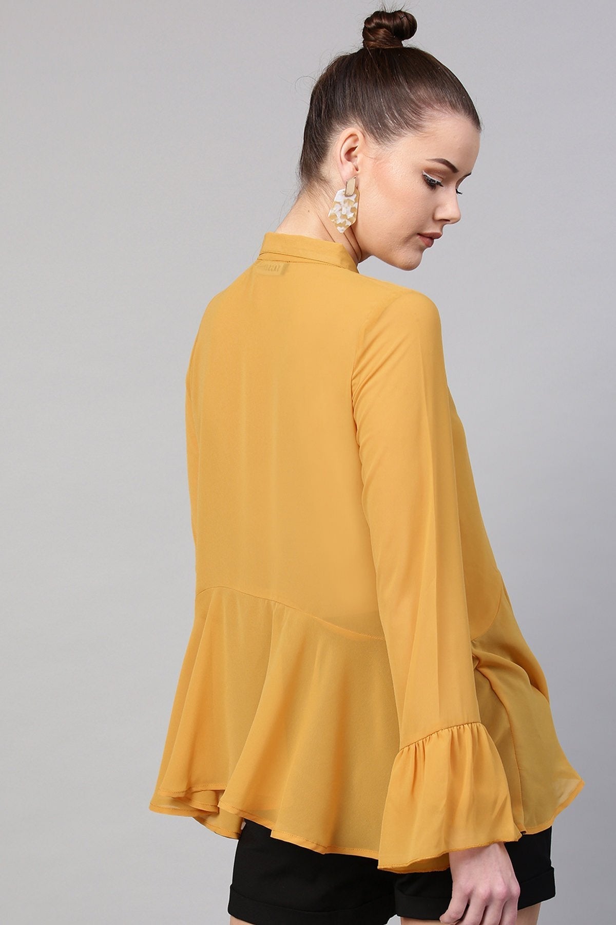 Women's Mustard Ruffled Hemline Shirt