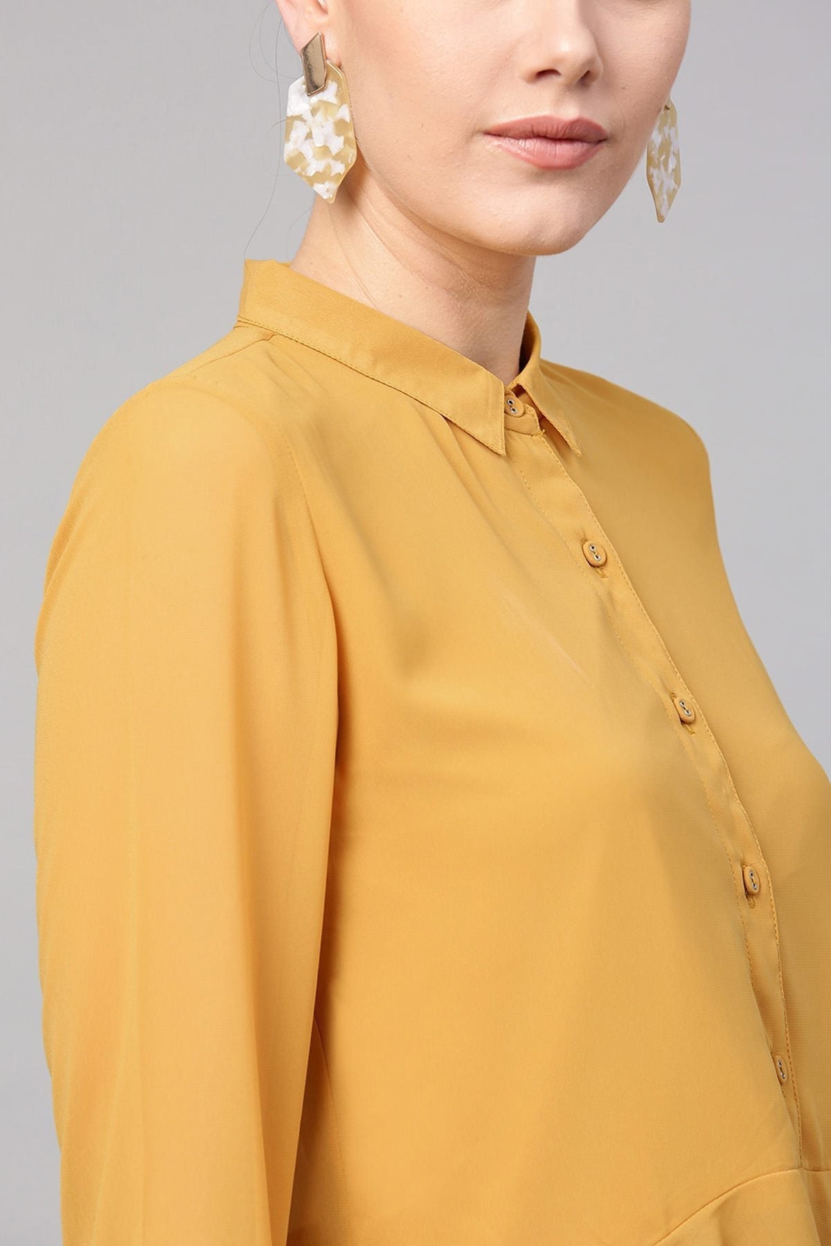 Women's Mustard Ruffled Hemline Shirt