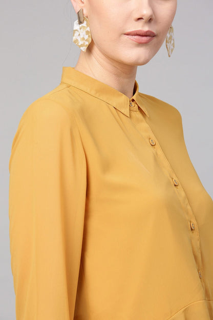 Women's Mustard Ruffled Hemline Shirt