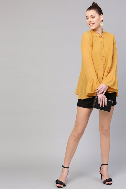 Women's Mustard Ruffled Hemline Shirt