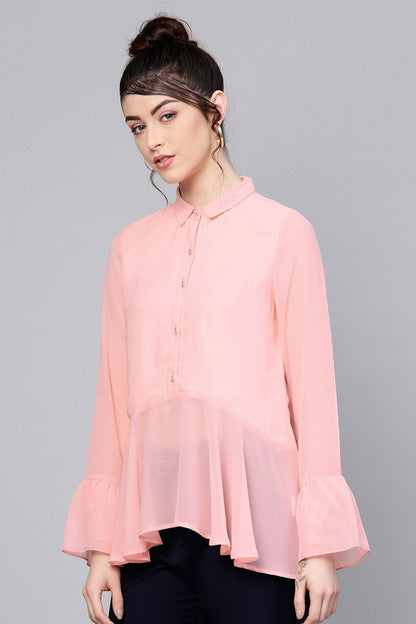 Women's Pink Ruffled Hemline Shirt