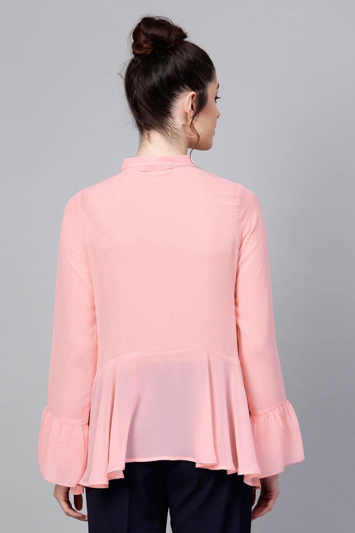 Women's Pink Ruffled Hemline Shirt