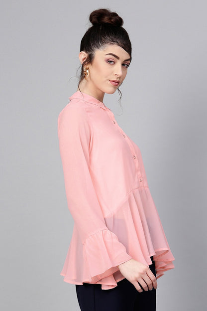 Women's Pink Ruffled Hemline Shirt
