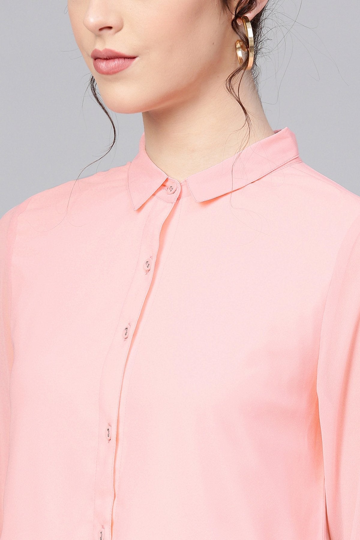 Women's Pink Ruffled Hemline Shirt