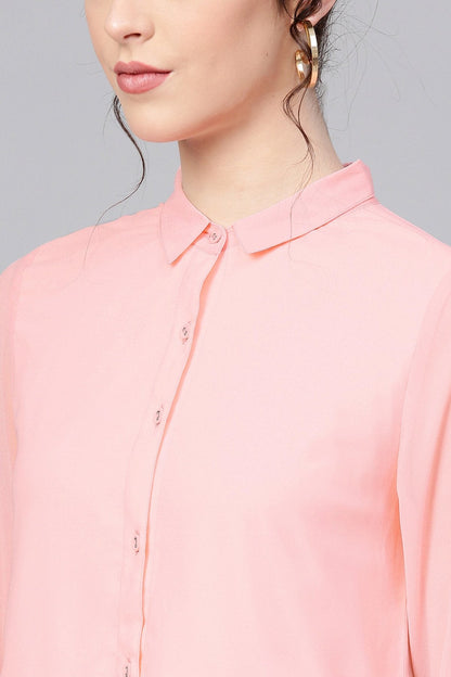 Women's Pink Ruffled Hemline Shirt