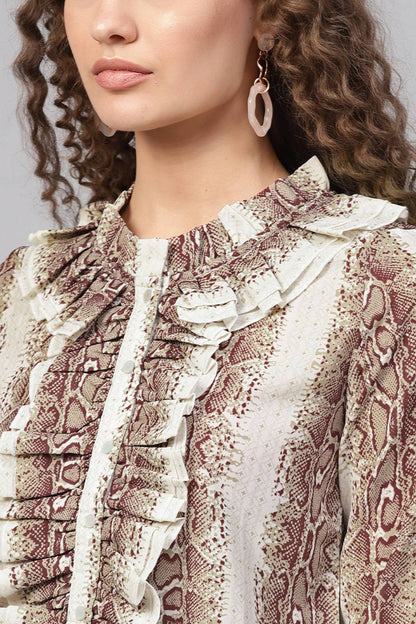 Women's Brown Snake Cascading Ruffles Shirt