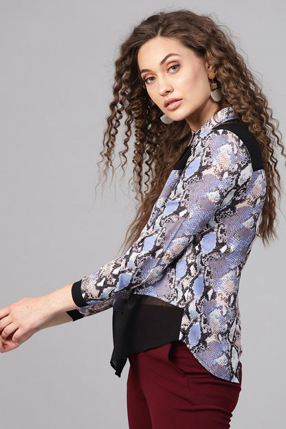 Women's Blue Python Wrap Back Shirt