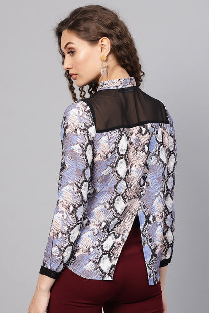 Women's Blue Python Wrap Back Shirt