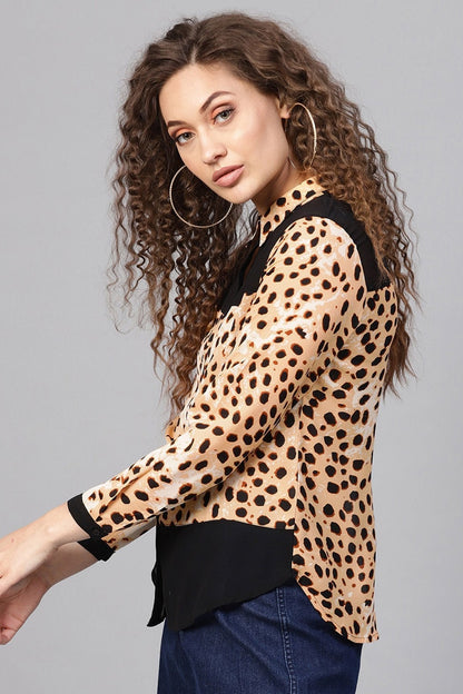 Women's Beige Leopard Wrap Back Shirt