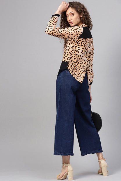 Women's Beige Leopard Wrap Back Shirt