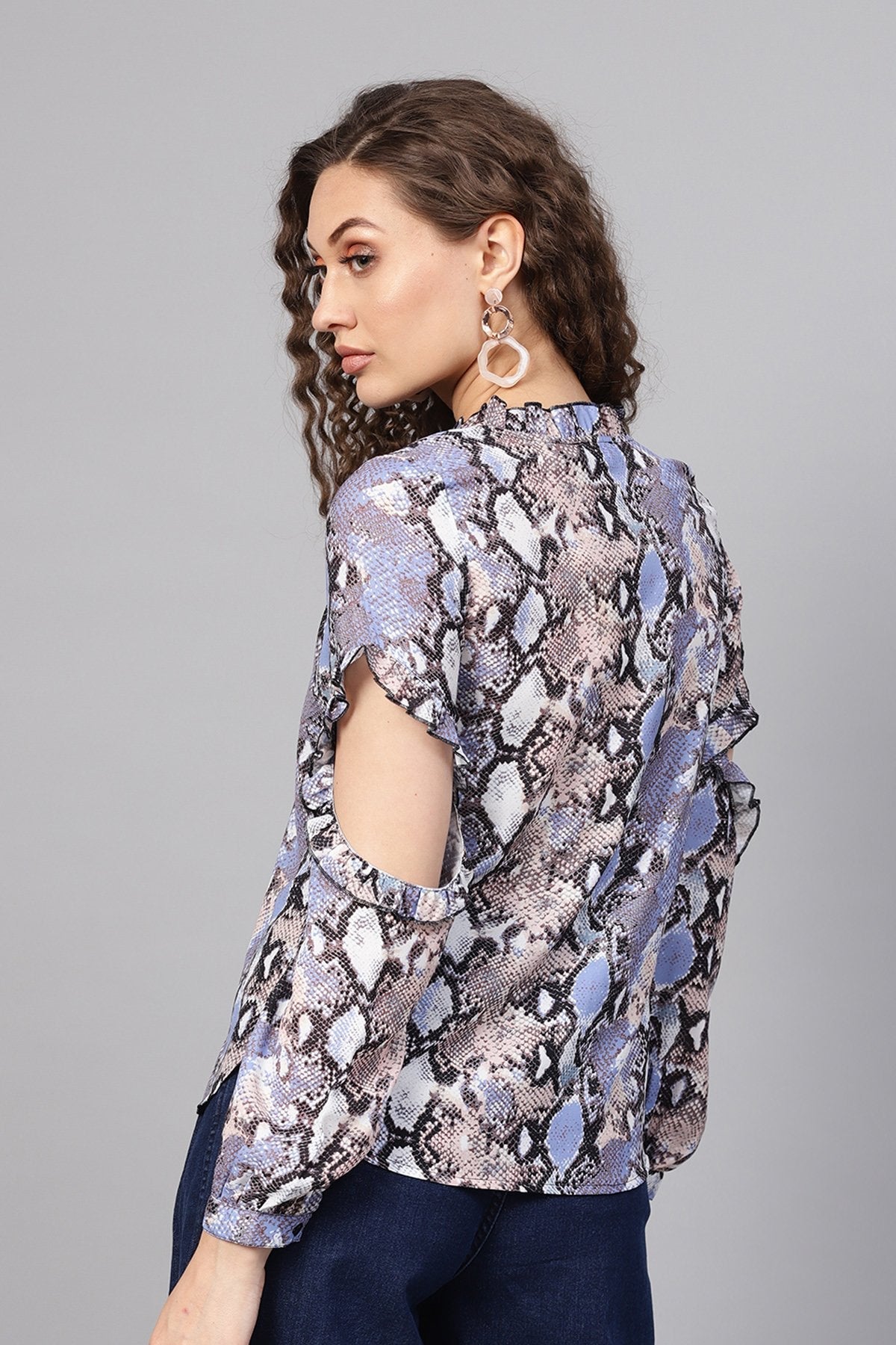 Women's Blue Python Elbow Cut Shirt