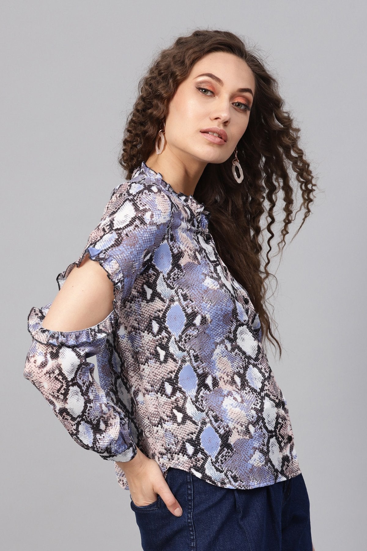 Women's Blue Python Elbow Cut Shirt