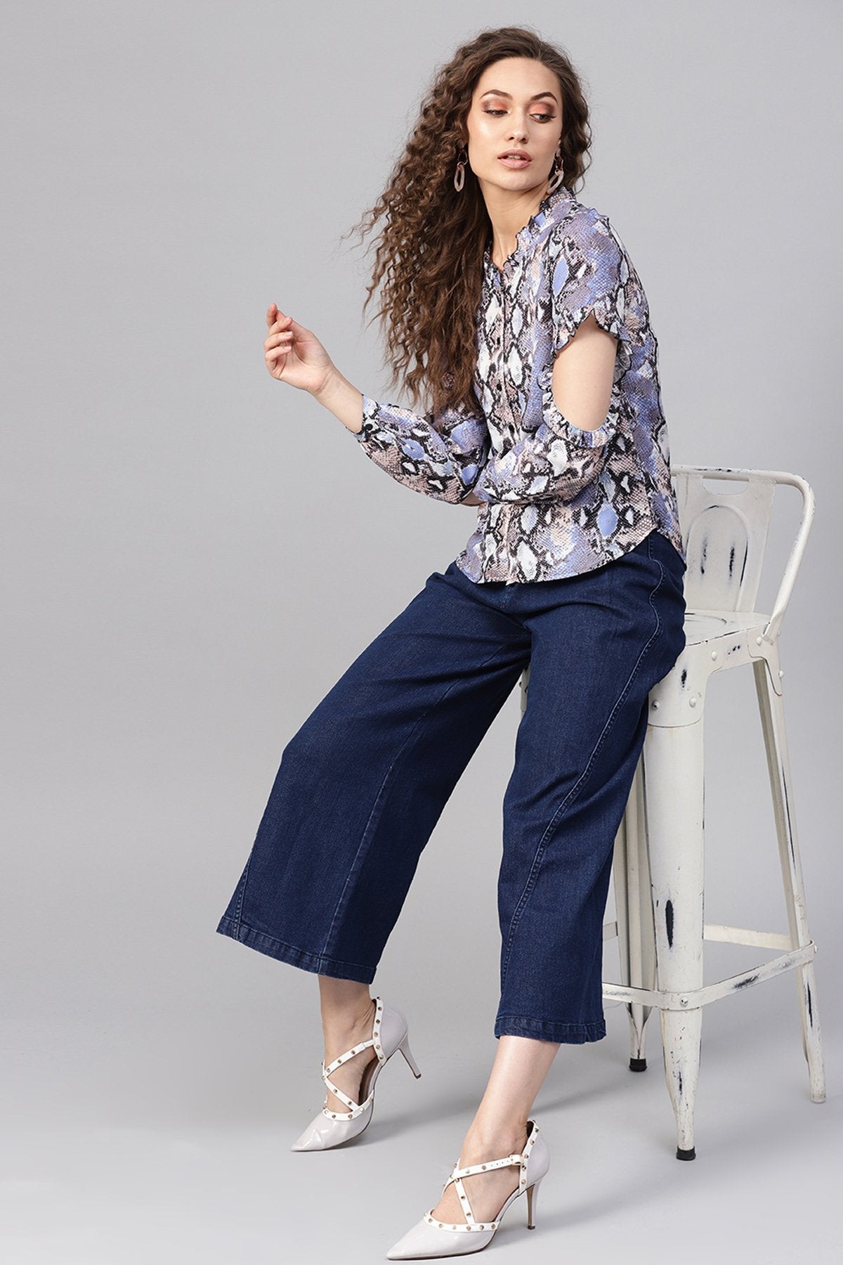 Women's Blue Python Elbow Cut Shirt