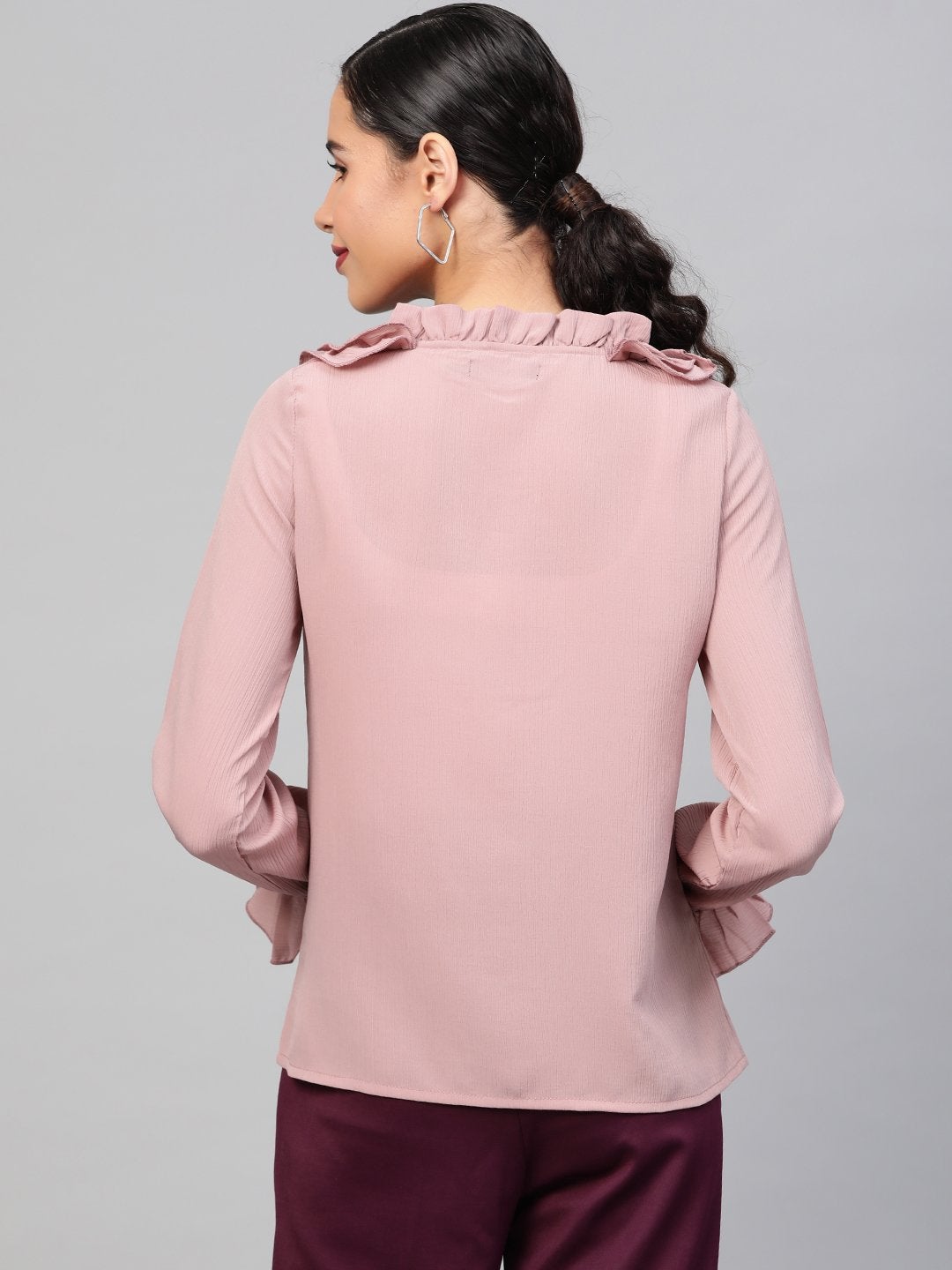 Women's Baked Pink Cascading Ruffled Shirt