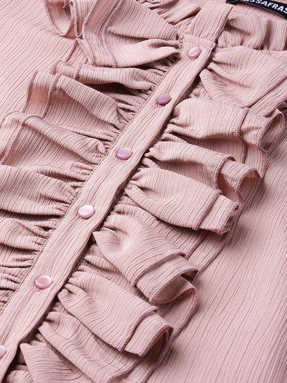 Women's Baked Pink Cascading Ruffled Shirt