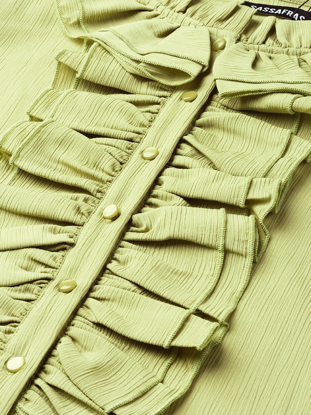 Women's Mint Green Cascading Ruffled Shirt