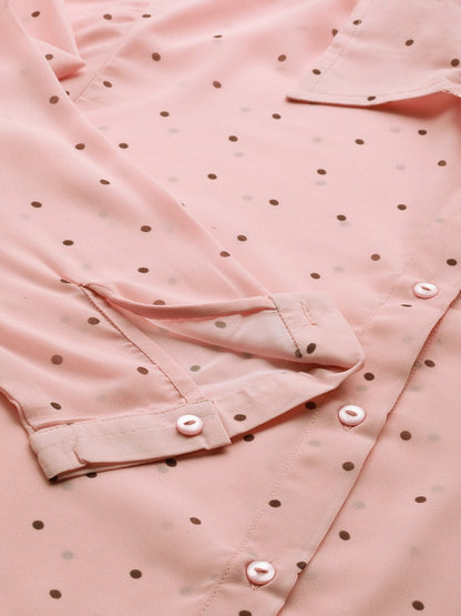 Women's Pink Polka Dot Boxy Sheer Shirt