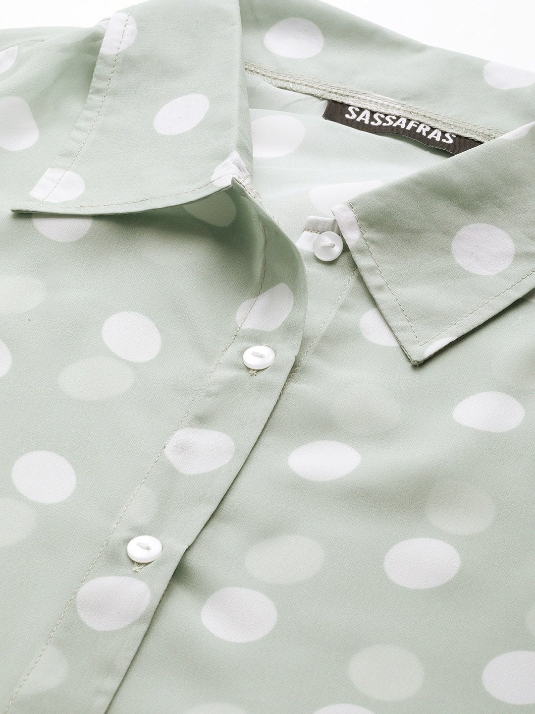 Women's Olive Polka Dot Boxy Sheer Shirt