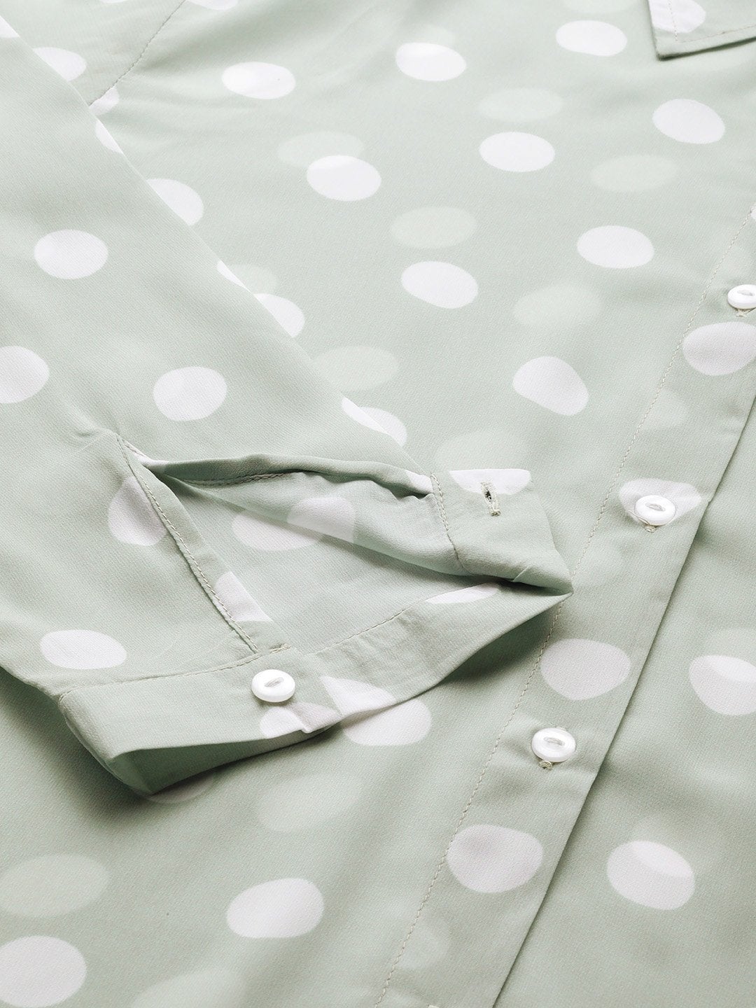 Women's Olive Polka Dot Boxy Sheer Shirt