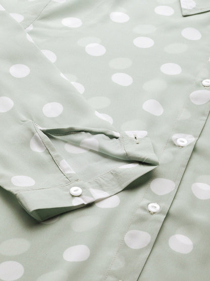 Women's Olive Polka Dot Boxy Sheer Shirt