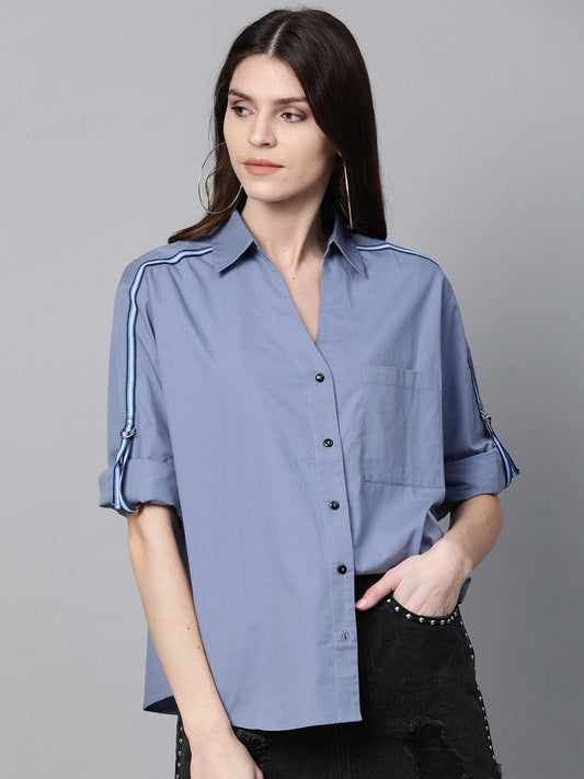 Women's Blue Shoulder Tape Shirt