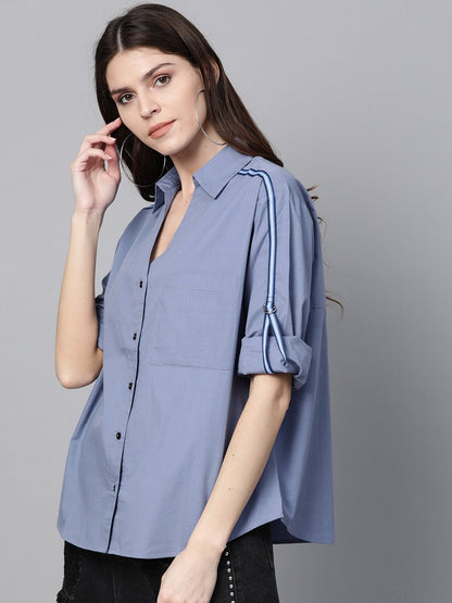 Women's Blue Shoulder Tape Shirt